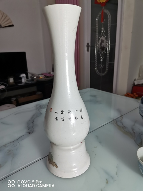 古玩陶瓷大雞圖彩繪長頸瓶拍賣，當前價格8000元