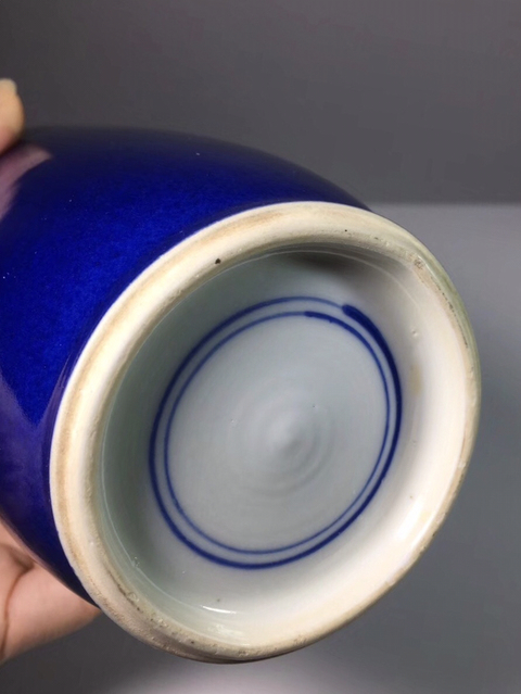 古玩陶瓷光緒至民國初 ?灑藍(lán)釉棒槌瓶拍賣，當(dāng)前價(jià)格14800元