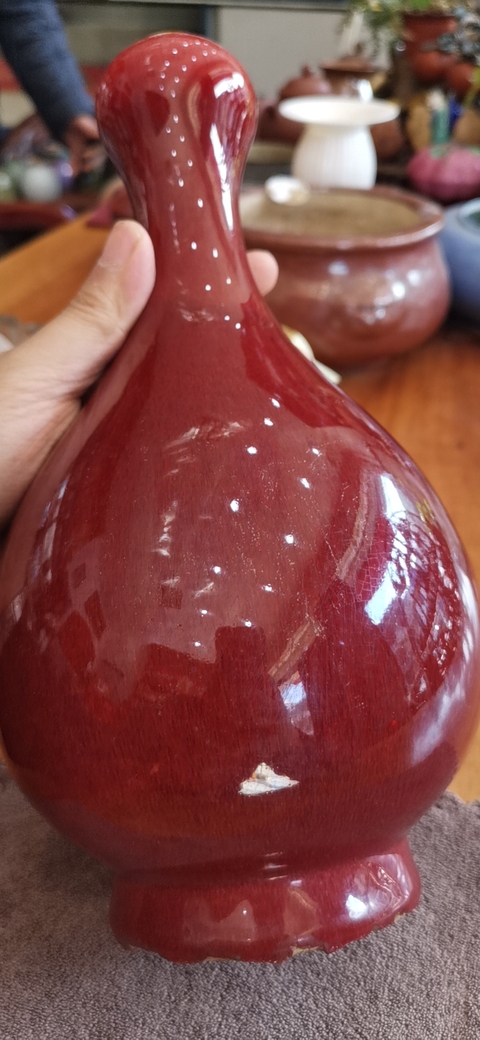 古玩陶瓷清中期 ?鈞紅釉蒜頭瓶拍賣，當前價格9000元