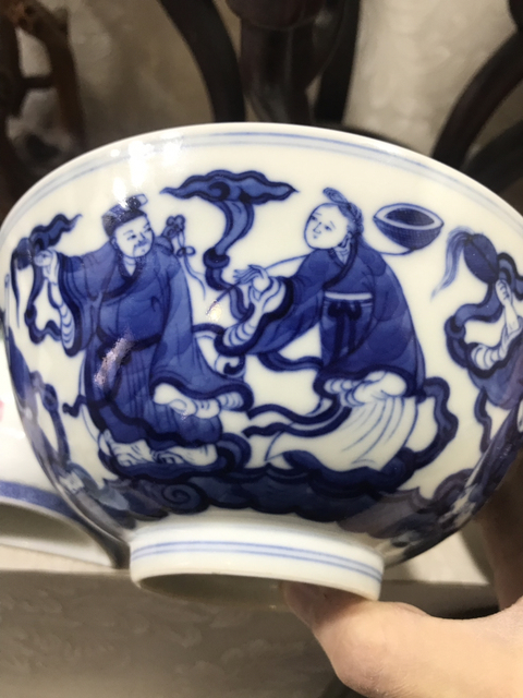 古玩陶瓷清道光 ?青花八仙人物紋碗拍賣，當前價格7000元