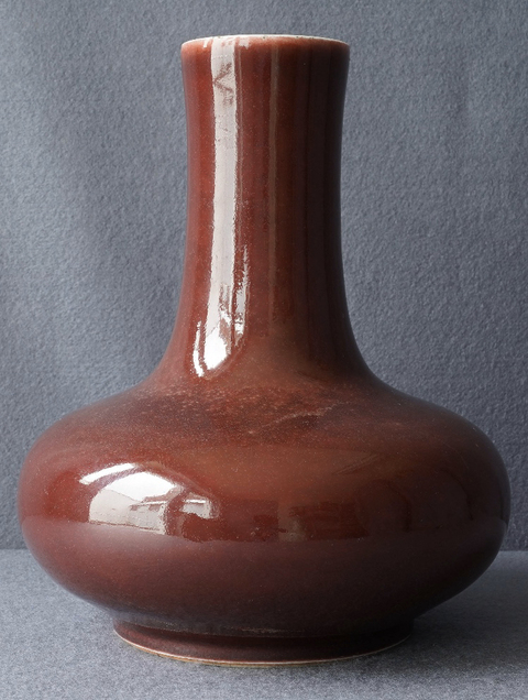 古玩陶瓷清乾隆 ?霽紅釉荸薺扁瓶拍賣，當前價格5600元