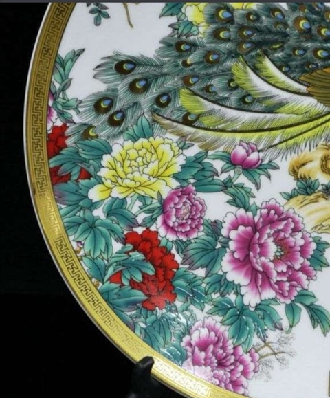 古玩陶瓷粉彩孔雀盤拍賣，當前價格10500元