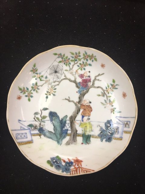 古玩陶瓷粉彩描金登高折桂紋花口盤拍賣，當(dāng)前價(jià)格6000元