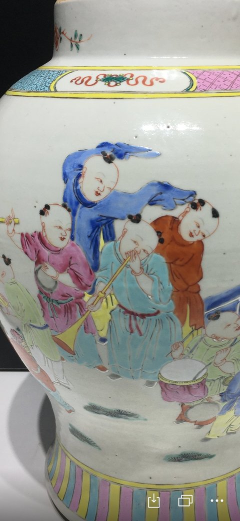 古玩陶瓷雍正至乾隆粉彩嬰戲圖將軍罐拍賣，當前價格13800元