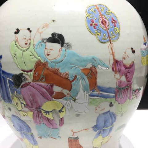 古玩陶瓷雍正至乾隆粉彩嬰戲圖將軍罐拍賣，當前價格13800元