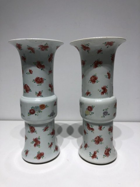 古玩陶瓷晚清 ?粉彩折枝花卉紋花觚拍賣(mài)，當(dāng)前價(jià)格14600元