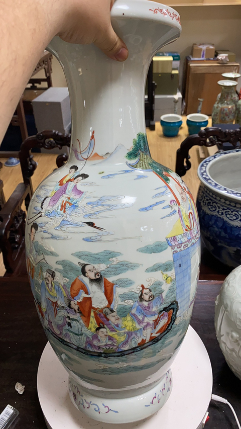 古玩陶瓷民國(guó) ?粉彩群仙祝壽圖盤(pán)口瓶拍賣(mài)，當(dāng)前價(jià)格14600元