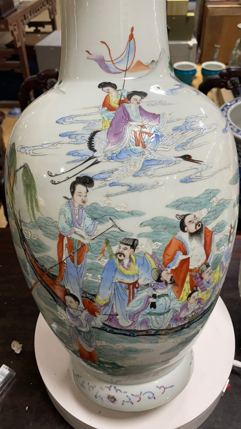 古玩陶瓷民國(guó) ?粉彩群仙祝壽圖盤(pán)口瓶拍賣(mài)，當(dāng)前價(jià)格14600元