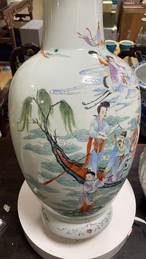 古玩陶瓷民國(guó) ?粉彩群仙祝壽圖盤(pán)口瓶拍賣(mài)，當(dāng)前價(jià)格14600元