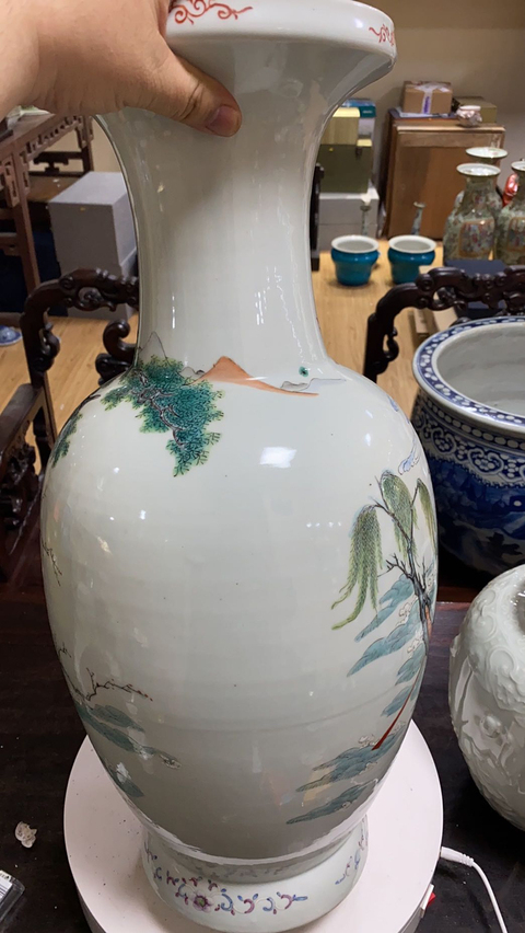 古玩陶瓷民國(guó) ?粉彩群仙祝壽圖盤(pán)口瓶拍賣(mài)，當(dāng)前價(jià)格14600元