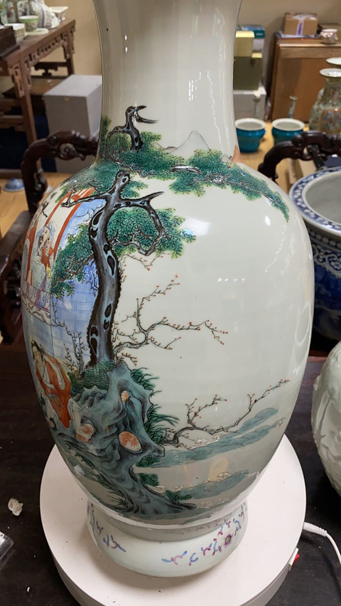 古玩陶瓷民國(guó) ?粉彩群仙祝壽圖盤(pán)口瓶拍賣(mài)，當(dāng)前價(jià)格14600元