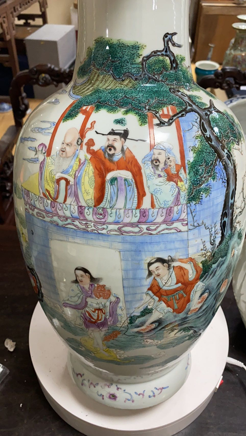 古玩陶瓷民國(guó) ?粉彩群仙祝壽圖盤(pán)口瓶拍賣(mài)，當(dāng)前價(jià)格14600元