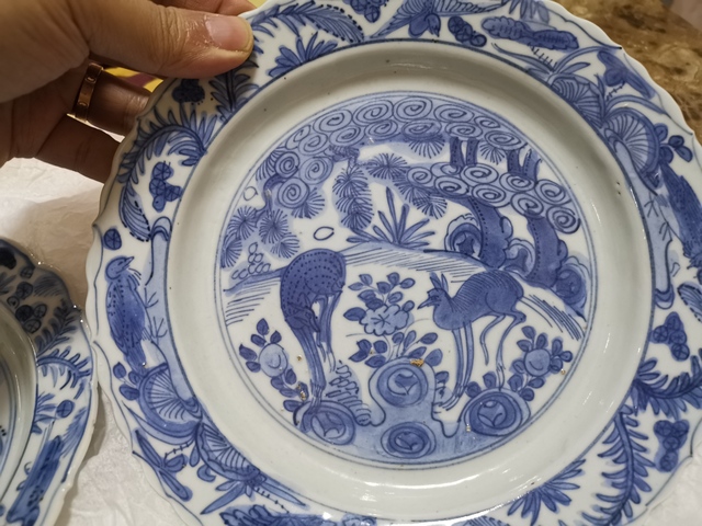 古玩陶瓷萬歷青花喜鹿封侯紋花口盤拍賣，當前價格9000元