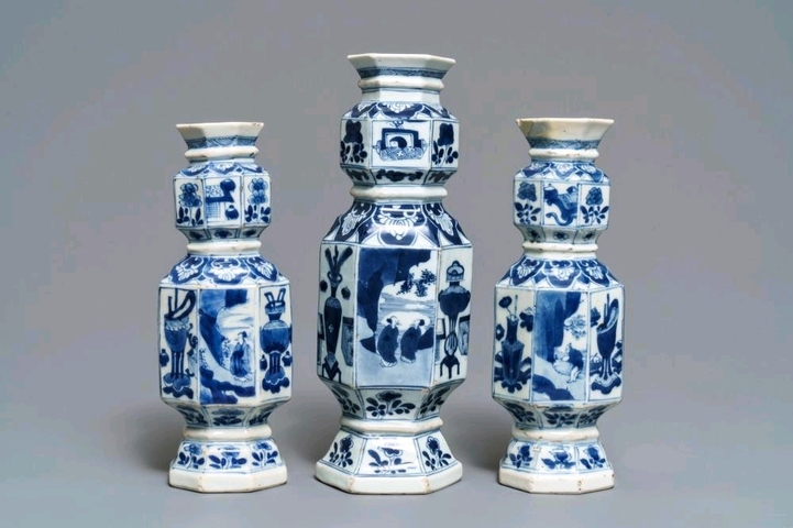 古玩陶瓷清康熙青花山水外銷類六方瓶拍賣，當前價格5000元