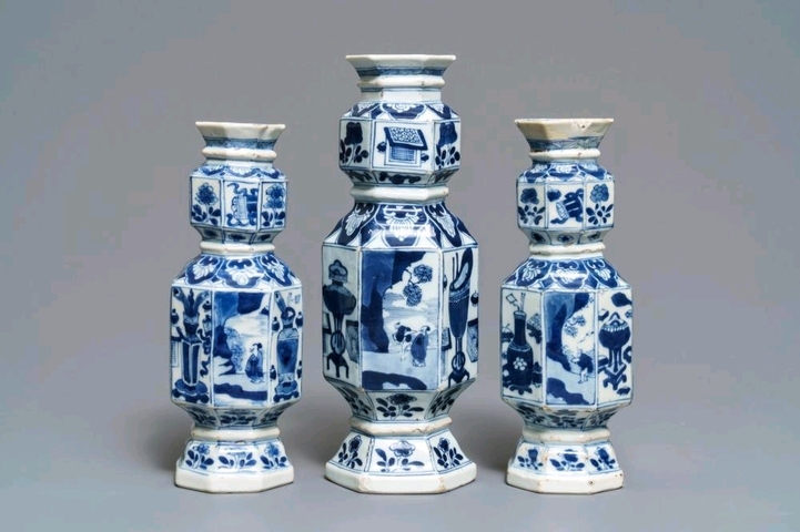 古玩陶瓷清康熙青花山水外銷類六方瓶拍賣，當前價格5000元