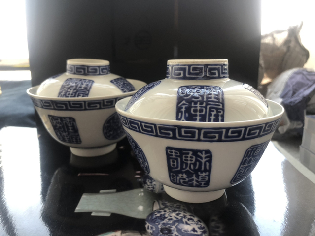 古玩陶瓷清晚期藍料彩西湖十景紋蓋碗拍賣，當前價格14600元