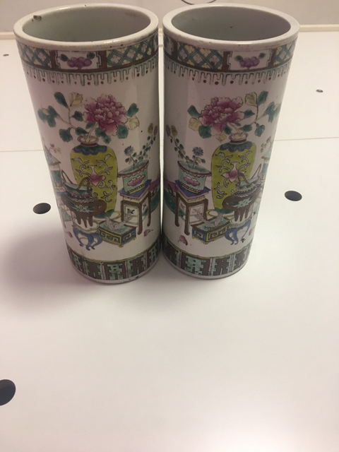 古玩陶瓷粉彩博古花卉紋帽筒拍賣，當(dāng)前價格11800元