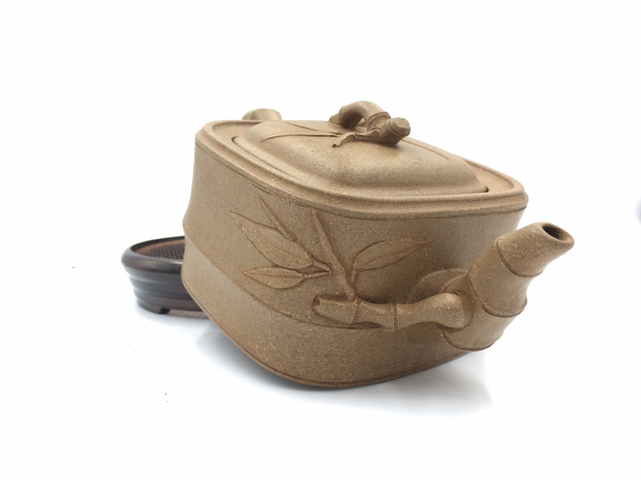 古玩陶瓷紫砂刻竹葉紋四方壺拍賣，當前價格5600元