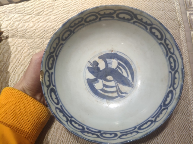 古玩陶瓷青花漁樵耕讀團鶴紋碗拍賣，當前價格5800元