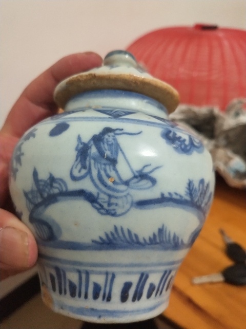 古玩陶瓷成化至弘治青花高士圖蓋罐拍賣，當(dāng)前價(jià)格14800元