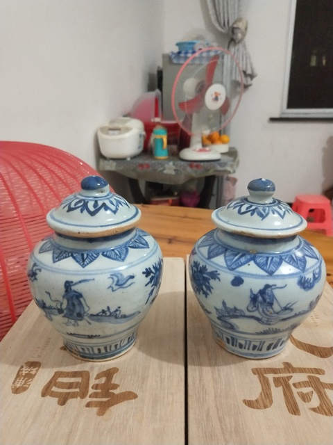 古玩陶瓷成化至弘治青花高士圖蓋罐拍賣，當(dāng)前價(jià)格14800元