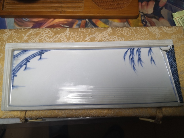 古玩陶瓷明治時代青花竹葉紋長方盤拍賣，當前價格9800元