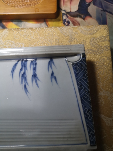 古玩陶瓷明治時代青花竹葉紋長方盤拍賣，當前價格9800元