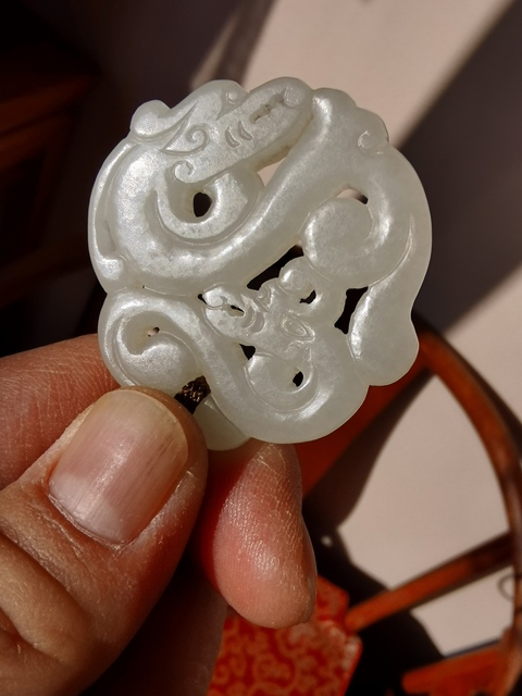 古玩玉器淸未民初和田玉雙龍佩拍賣，當前價格7800元