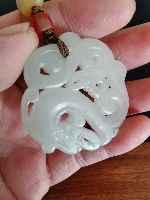 古玩玉器淸未民初和田玉雙龍佩拍賣，當前價格7800元