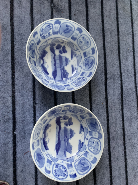 古玩陶瓷明治至大正時代青花山水紋碗拍賣，當前價格12800元