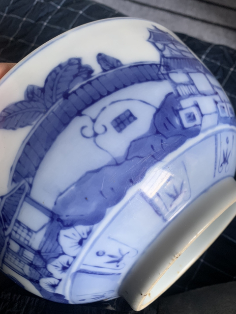 古玩陶瓷明治至大正時代青花山水紋碗拍賣，當前價格12800元