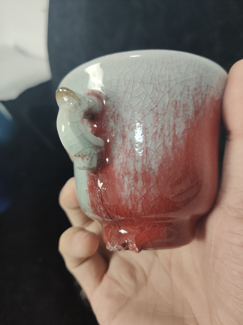 古玩陶瓷紅釉雙耳杯拍賣(mài)，當(dāng)前價(jià)格10000元