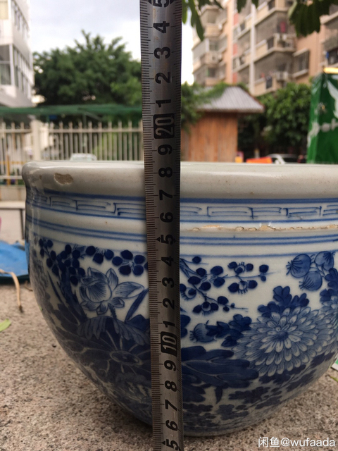 古玩陶瓷清晚期青花四季花卉紋缸拍賣，當(dāng)前價(jià)格7000元