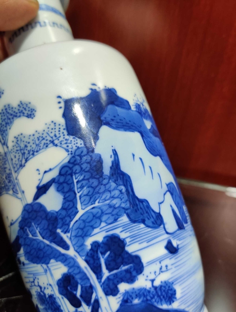 古玩陶瓷康熙青花漁家樂圖棒槌瓶拍賣，當前價格3000元