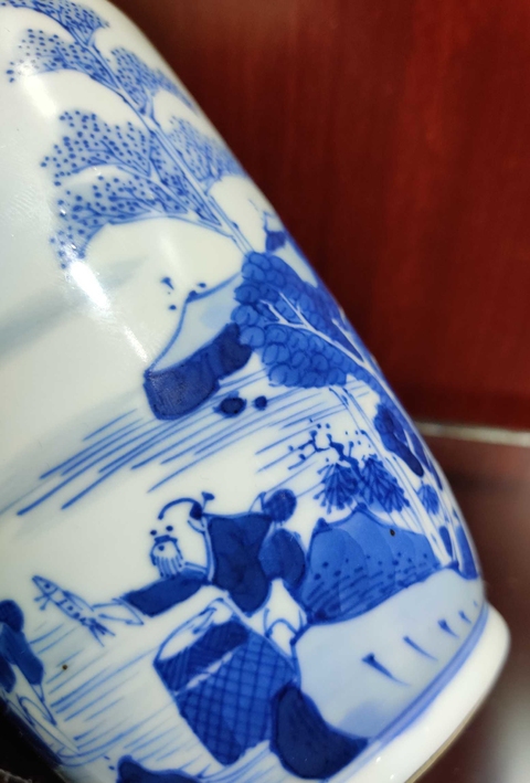 古玩陶瓷康熙青花漁家樂圖棒槌瓶拍賣，當前價格3000元