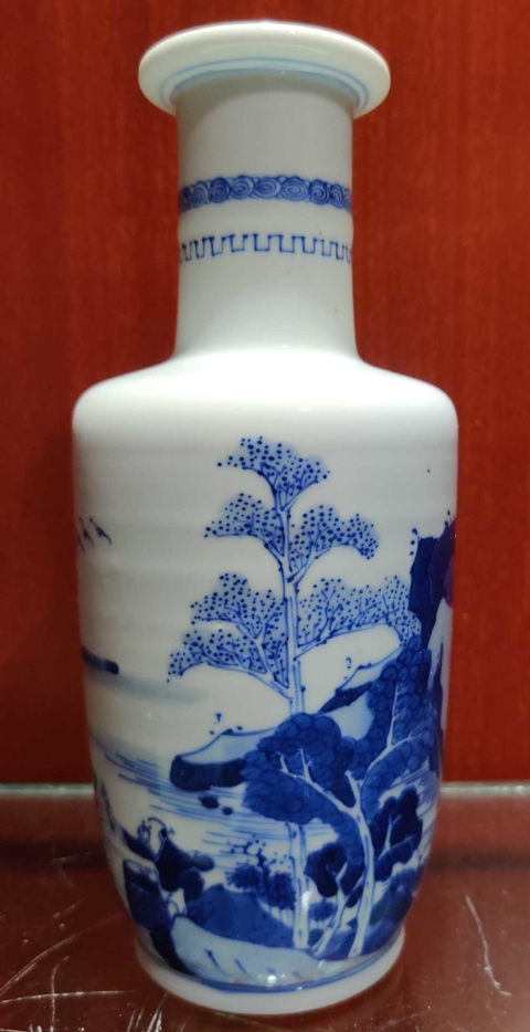 古玩陶瓷康熙青花漁家樂圖棒槌瓶拍賣，當前價格3000元