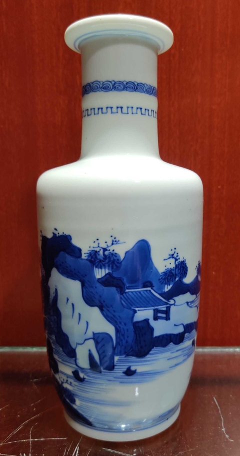 古玩陶瓷康熙青花漁家樂圖棒槌瓶拍賣，當前價格3000元