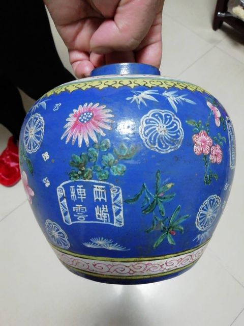 古玩陶瓷加彩紫砂罐真品鑒賞圖