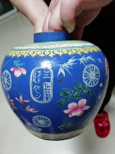 古玩陶瓷加彩紫砂罐真品鑒賞圖