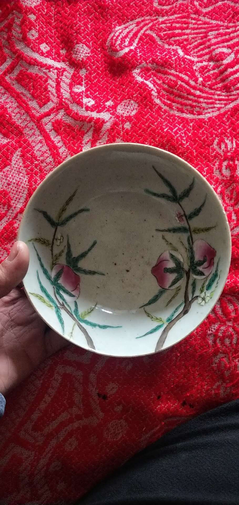 古玩陶瓷豆青釉粉彩壽桃紋碗拍賣，當前價格4000元