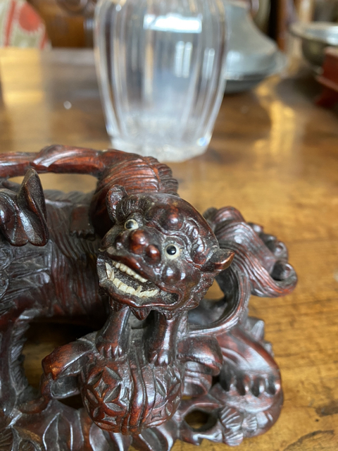 古玩雜項木雕獅子擺件真品鑒賞圖