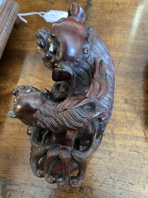 古玩雜項木雕獅子擺件真品鑒賞圖