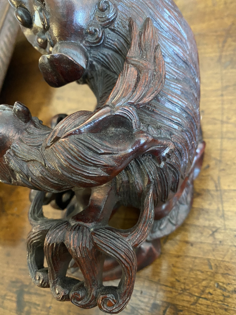 古玩雜項木雕獅子擺件真品鑒賞圖