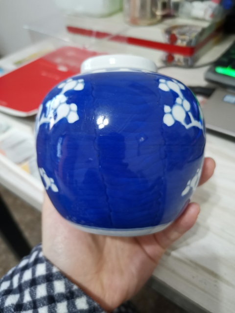 古玩陶瓷青花留白冰梅紋罐真品鑒賞圖