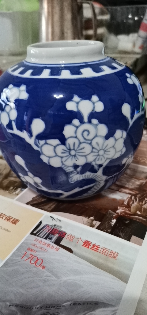 古玩陶瓷青花留白冰梅紋罐真品鑒賞圖