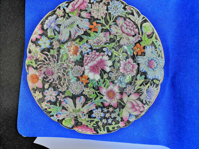 古玩陶瓷清光緒 二級官窯粉彩百花不落地賞盤一對拍賣，當前價格6800元