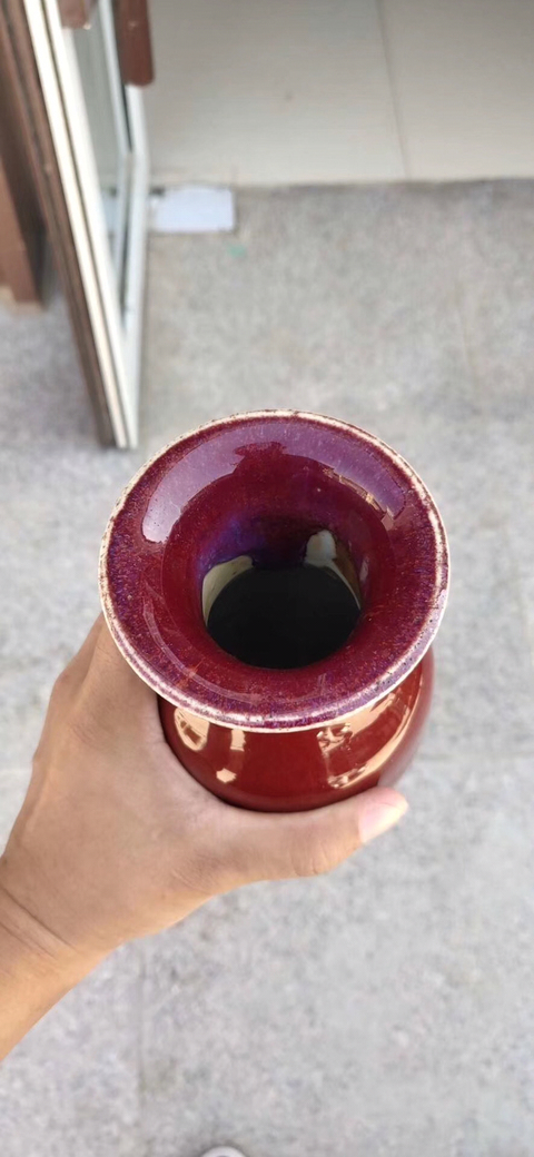 古玩陶瓷霽紅觀音瓶拍賣，當(dāng)前價(jià)格12300元