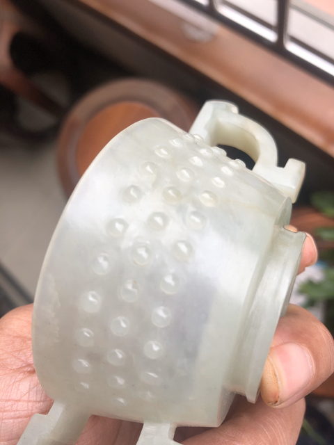 古玩玉器和田玉谷紋雙耳杯拍賣，當前價格13800元