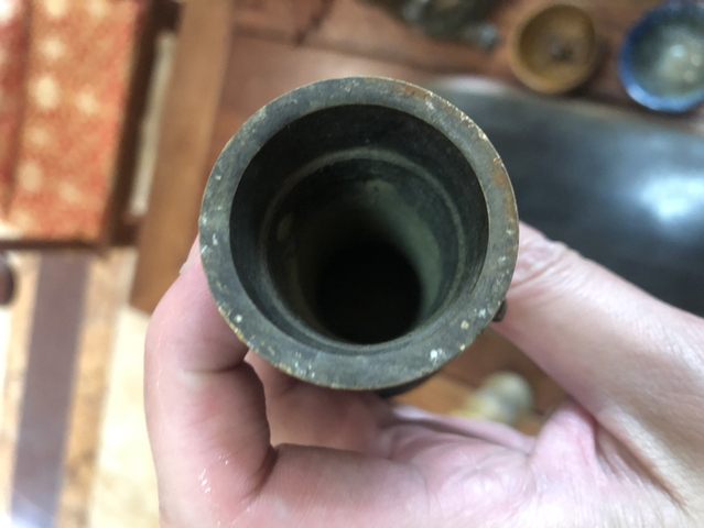 古玩陶瓷民國銅香筒一對拍賣,當前價格360元