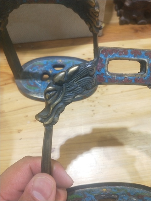 古玩銅器清代景泰藍龍頭馬蹬拍賣，當前價格7888元